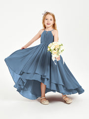 Asymmetrical Chiffon Junior Bridesmaid Dresses Slate Blue