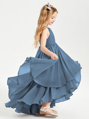 Asymmetrical Chiffon Junior Bridesmaid Dresses Slate Blue