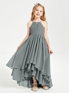 Asymmetrical Chiffon Junior Bridesmaid Dresses Steel Grey