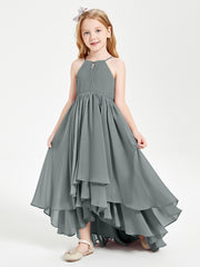 Asymmetrical Chiffon Junior Bridesmaid Dresses Steel Grey