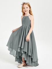 Asymmetrical Chiffon Junior Bridesmaid Dresses Steel Grey
