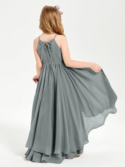 Asymmetrical Chiffon Junior Bridesmaid Dresses Steel Grey