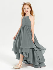 Asymmetrical Chiffon Junior Bridesmaid Dresses Steel Grey