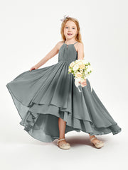Asymmetrical Chiffon Junior Bridesmaid Dresses Steel Grey