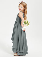 Asymmetrical Chiffon Junior Bridesmaid Dresses Steel Grey