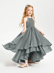 Asymmetrical Chiffon Junior Bridesmaid Dresses Steel Grey