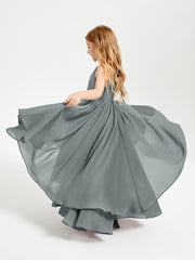 Asymmetrical Chiffon Junior Bridesmaid Dresses Steel Grey