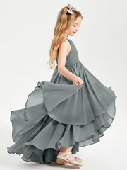Asymmetrical Chiffon Junior Bridesmaid Dresses Steel Grey