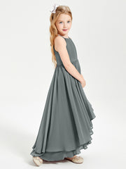 Asymmetrical Chiffon Junior Bridesmaid Dresses Steel Grey