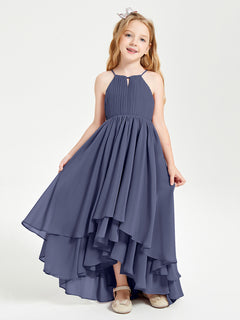 Asymmetrical Chiffon Junior Bridesmaid Dresses Stormy