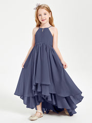 Asymmetrical Chiffon Junior Bridesmaid Dresses Stormy