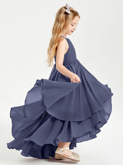 Asymmetrical Chiffon Junior Bridesmaid Dresses Stormy