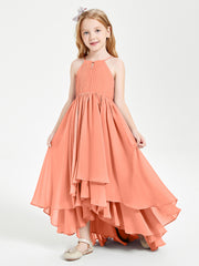 Asymmetrical Chiffon Junior Bridesmaid Dresses Sunset