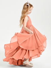 Asymmetrical Chiffon Junior Bridesmaid Dresses Sunset