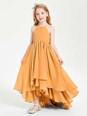 Asymmetrical Chiffon Junior Bridesmaid Dresses Tangerine