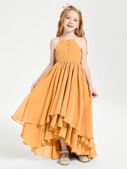 Asymmetrical Chiffon Junior Bridesmaid Dresses Tangerine