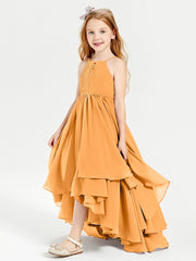 Asymmetrical Chiffon Junior Bridesmaid Dresses Tangerine