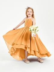 Asymmetrical Chiffon Junior Bridesmaid Dresses Tangerine