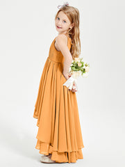 Asymmetrical Chiffon Junior Bridesmaid Dresses Tangerine
