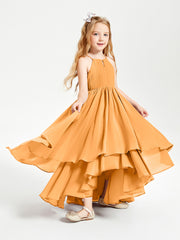 Asymmetrical Chiffon Junior Bridesmaid Dresses Tangerine