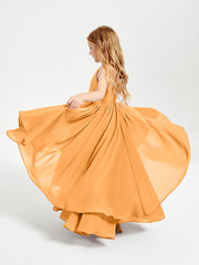Asymmetrical Chiffon Junior Bridesmaid Dresses Tangerine