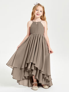 Asymmetrical Chiffon Junior Bridesmaid Dresses Taupe