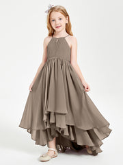 Asymmetrical Chiffon Junior Bridesmaid Dresses Taupe