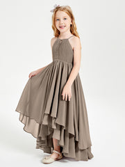 Asymmetrical Chiffon Junior Bridesmaid Dresses Taupe