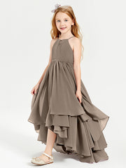 Asymmetrical Chiffon Junior Bridesmaid Dresses Taupe