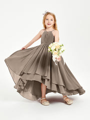 Asymmetrical Chiffon Junior Bridesmaid Dresses Taupe