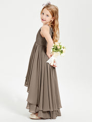 Asymmetrical Chiffon Junior Bridesmaid Dresses Taupe