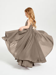 Asymmetrical Chiffon Junior Bridesmaid Dresses Taupe