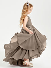 Asymmetrical Chiffon Junior Bridesmaid Dresses Taupe