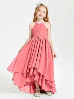 Asymmetrical Chiffon Junior Bridesmaid Dresses Watermelon