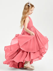 Asymmetrical Chiffon Junior Bridesmaid Dresses Watermelon