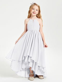 Asymmetrical Chiffon Junior Bridesmaid Dresses White