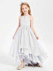 Asymmetrical Chiffon Junior Bridesmaid Dresses White