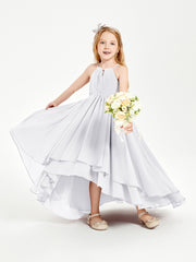 Asymmetrical Chiffon Junior Bridesmaid Dresses White