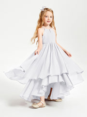 Asymmetrical Chiffon Junior Bridesmaid Dresses White