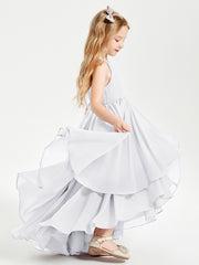 Asymmetrical Chiffon Junior Bridesmaid Dresses White