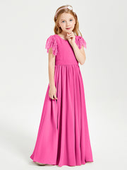 Chiffon Junior Bridesmaid Dresses with Lace Flutter Sleeves Azalea