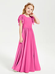 Chiffon Junior Bridesmaid Dresses with Lace Flutter Sleeves Azalea
