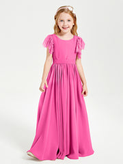 Chiffon Junior Bridesmaid Dresses with Lace Flutter Sleeves Azalea