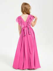 Chiffon Junior Bridesmaid Dresses with Lace Flutter Sleeves Azalea