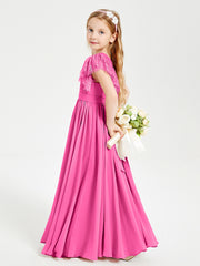 Chiffon Junior Bridesmaid Dresses with Lace Flutter Sleeves Azalea
