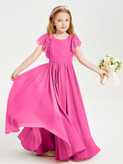 Chiffon Junior Bridesmaid Dresses with Lace Flutter Sleeves Azalea
