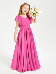 Chiffon Junior Bridesmaid Dresses with Lace Flutter Sleeves Azalea