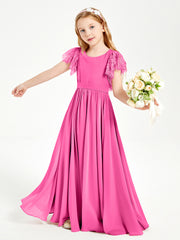 Chiffon Junior Bridesmaid Dresses with Lace Flutter Sleeves Azalea