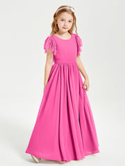 Chiffon Junior Bridesmaid Dresses with Lace Flutter Sleeves Azalea