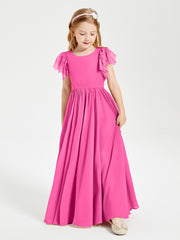 Chiffon Junior Bridesmaid Dresses with Lace Flutter Sleeves Azalea